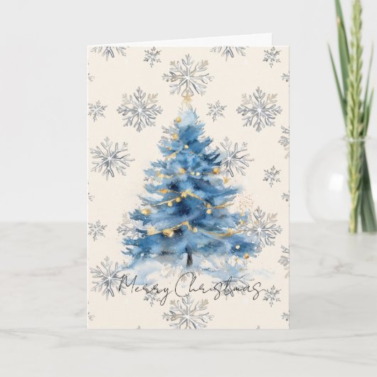 Zilver Goud Blauwe Kerstboom Kaart (Voorkant)