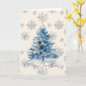 Zilver Goud Blauwe Kerstboom Kaart (Gele Bloem)