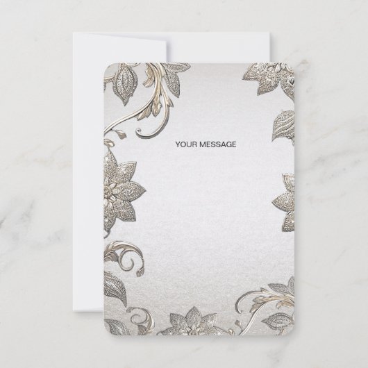 Zilver Goud Bloemen Dank u kaart (Achterkant)