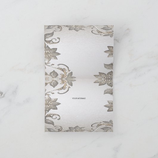 Zilver Goud Bloemen Dank u kaart (Binnen)