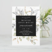 Zilver Goud Bloemen Elegant Vierkant Open Huis Kaart (Staand voorkant)