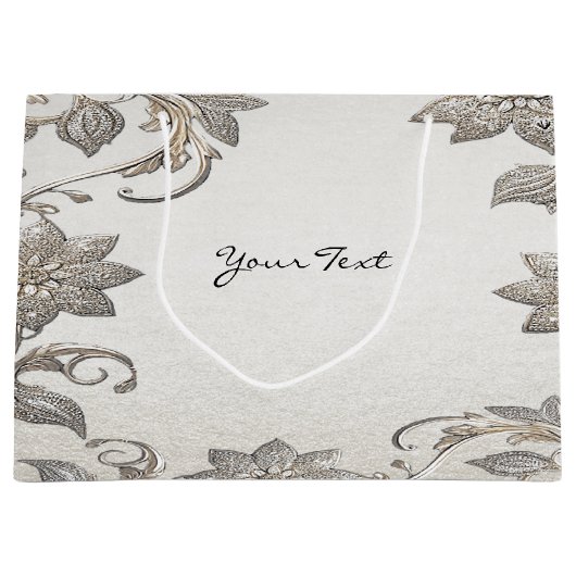 Zilver Goud Bloemen Geschenktas Groot Cadeauzakje (Voorkant)