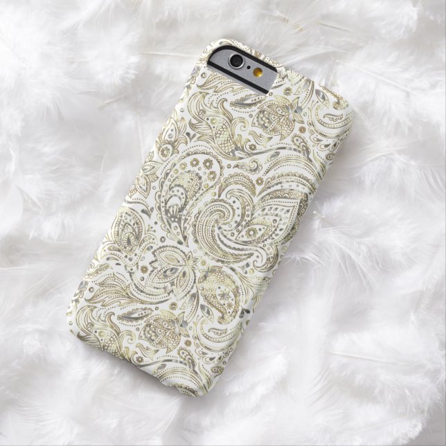 Zilver & Goud Bloemen Paisley Over Witte Achtergro Case-Mate iPhone Case (Voorbeeld)
