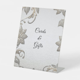 Zilver Goud Bloemen Tafelblad Tekenen Reclamebord Met Voetstuk