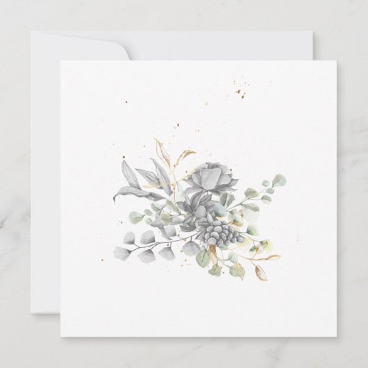 Zilver Goud Bloemig Elegant Vierkant Open Huis Kaart (Achterkant)