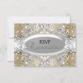 Zilver & Goud Damask Pearl Quinceanera RSVP (Voorkant)