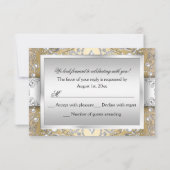 Zilver & Goud Damask Pearl Quinceanera RSVP (Achterkant)