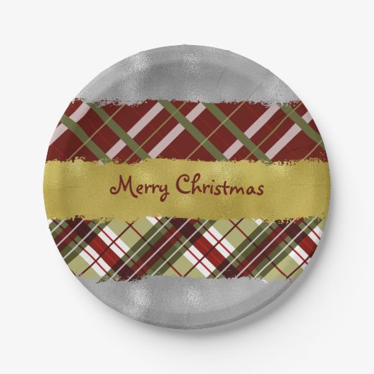 Zilver, Goud en geruite 7" rond papier Bord (Voorkant)