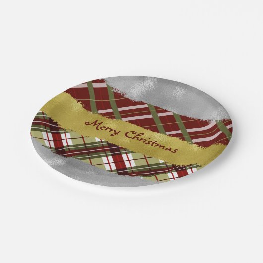 Zilver, Goud en geruite 7" rond papier Bord (Gekanteld)