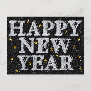Zilver & Goud Gelukkig Nieuwjaar Glitter Briefkaart