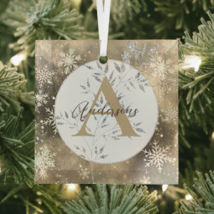 Zilver Goud Glitter Kerst Monogram Familie Glas Ornament