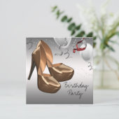 Zilver Goud Hoge Hak Schoenen Verjaardagsfeest Kaart (Staand voorkant)
