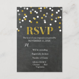 Zilver Goud Krijtbord Confetti Wedding RSVP Kaarte
