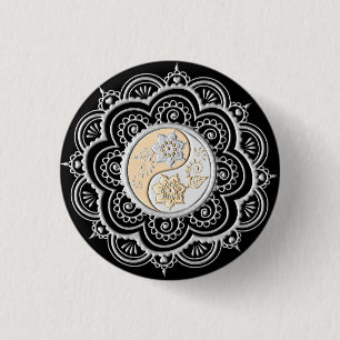Zilver & Goud Mandala Ronde Button 3,2 Cm