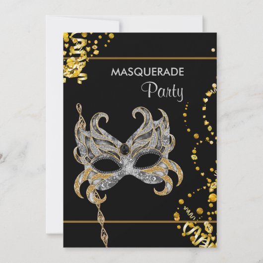 Zilver Goud Mardi Gras Masquerade Party Kaart (Voorkant)