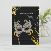 Zilver Goud Mardi Gras Masquerade Party Kaart (Staand voorkant)