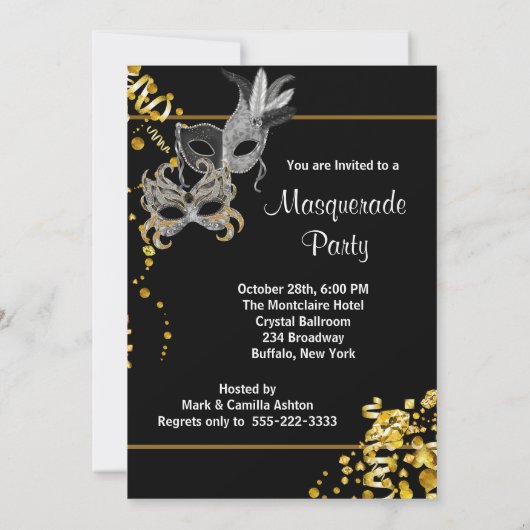 Zilver Goud Mardi Gras Masquerade Party Kaart (Achterkant)