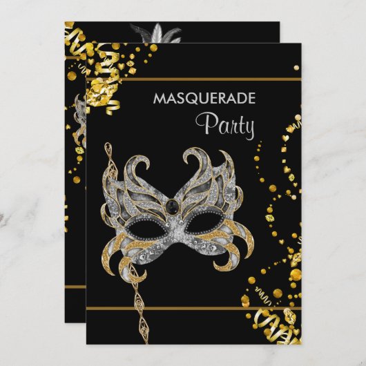 Zilver Goud Mardi Gras Masquerade Party Kaart (Voorkant / Achterkant)