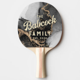 Zilver & Goud Marmer Steen Retro Familienaam & Jaa Tafeltennisbatje