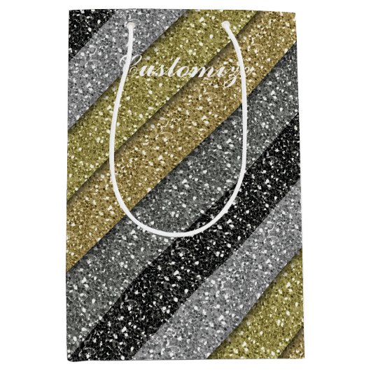 Zilver & Goud Metallic Glitter Gift Bag Medium Cadeauzakje (Voorkant)