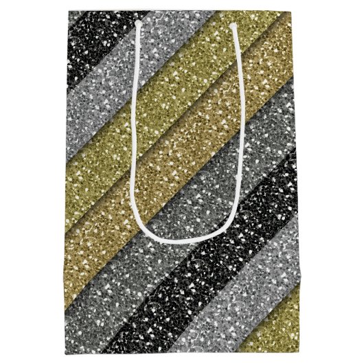 Zilver & Goud Metallic Glitter Gift Bag Medium Cadeauzakje (Achterkant)