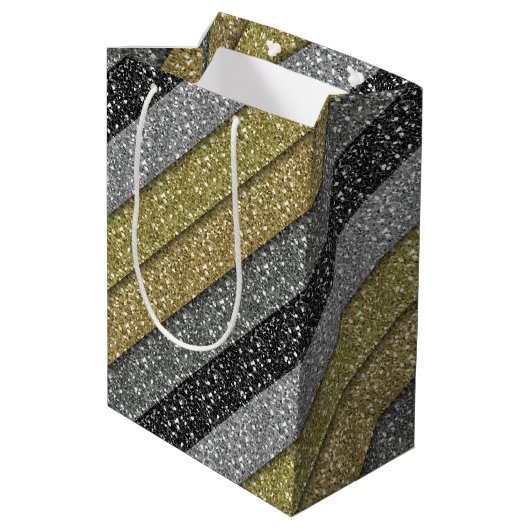 Zilver & Goud Metallic Glitter Gift Bag Medium Cadeauzakje (Achterkant Gekanteld)
