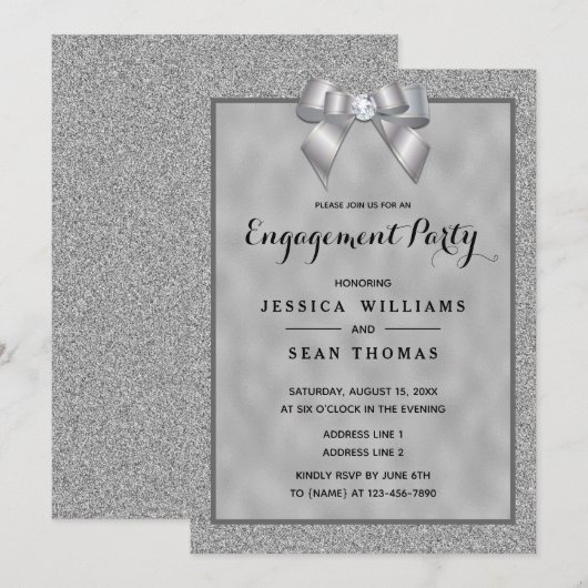 Zilver Goud & Stijlvolle Glitter Verlovingsfeest Kaart (Voorkant / Achterkant)