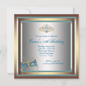 Zilver Goud Teal Masquerade Feest Kaart (Achterkant)