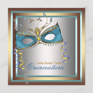 Zilver Goud Teal Masquerade Feest Kaart