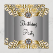 Zilver Goud Vrouwen Verjaardagsfeest Kaart (Voorkant / Achterkant)