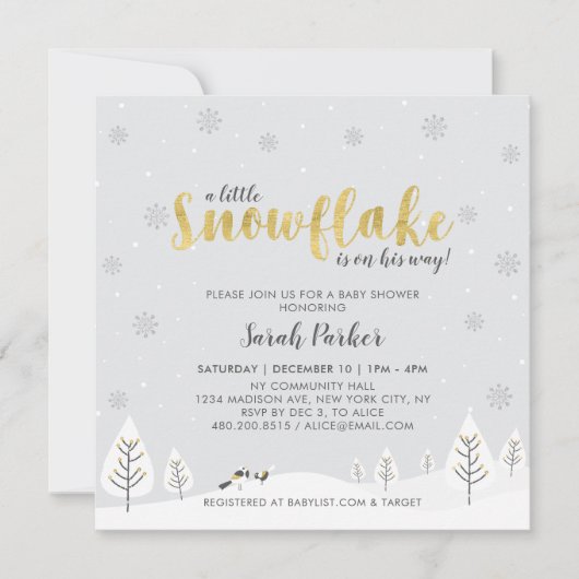 Zilver & Goud Winter Wonderland Jongens Baby Showe Kaart (Voorkant)