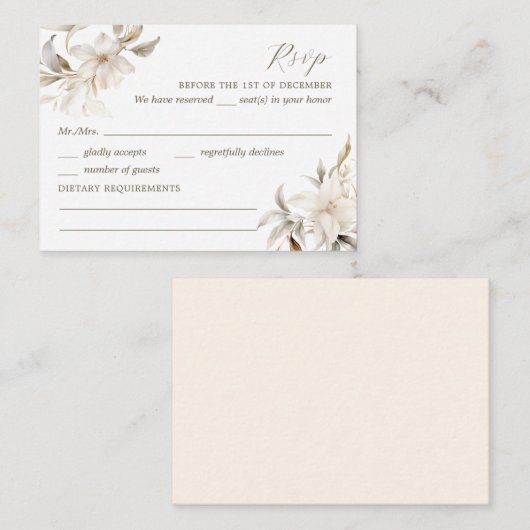 Zilver, Goud & Wit Bloemen Quinceañera RSVP Informatiekaartje (Voorkant / Achterkant)