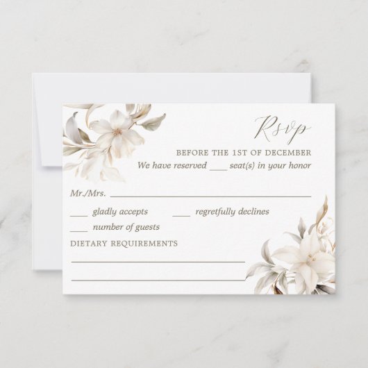 Zilver, Goud & Wit Quinceañera RSVP (Voorkant)