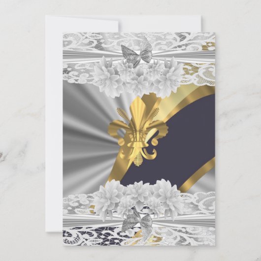 Zilver goud witte kant formele bruiloft kaart (Achterkant)