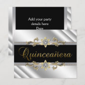 Zilver Goud Zwart Quinceanera Kaart (Voorkant / Achterkant)