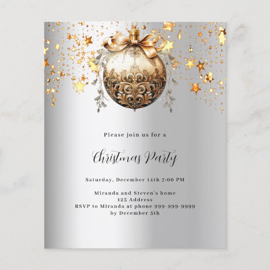 Zilver gouden bauble ster Kerstfeest uitnodiging (Voorkant)