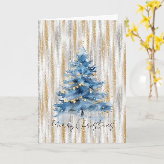 Zilver Gouden Blauwe Kerstboom Kaart (Gele Bloem)
