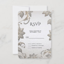 Zilver Gouden Bloemen RSVP Kaart