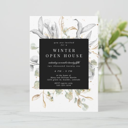 Zilver Gouden Bloemrijke Elegante Vierkante Open H Kaart (Staand voorkant)