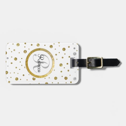 Zilver/Gouden Confetti Monogram Bagagelabel (Voorkant horizontaal)