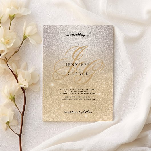 Zilver gouden monogram initiaal ombre glitter brui kaart