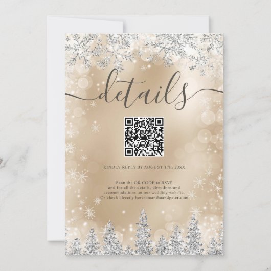 Zilver Gouden Sneeuw Pine Kerst Winter Trouwkunst Kaart (Achterkant)