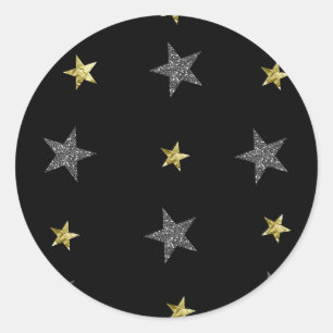 Zilver & Gouden Sterren Zwart Hollywood Sterrenfee Ronde Sticker