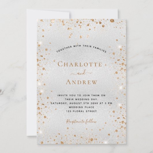 Zilver goudglitter stof elegant bruiloft kaart (Voorkant)