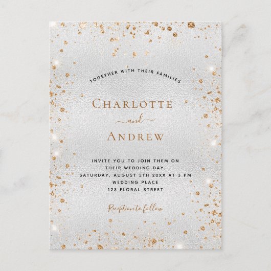 Zilver goudglitter stof elegant bruiloft uitnodiging briefkaart (Voorkant)