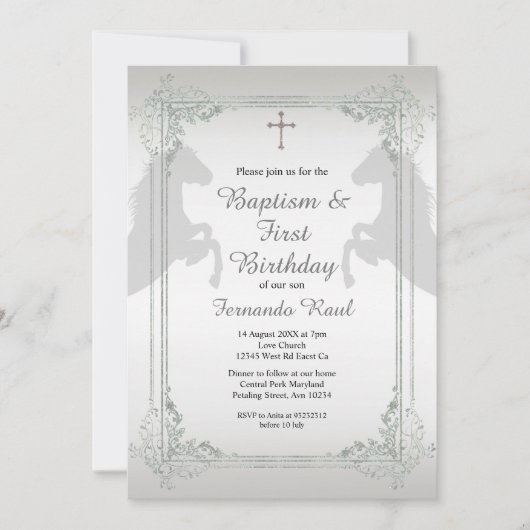 Zilver & Gray Fiesta Baptisme en Birthday Kaart (Voorkant)