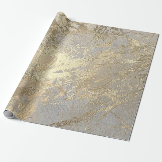 Zilver Grey Abstract Golden Metallic Glass Stroke Cadeaupapier (Uitgerold)