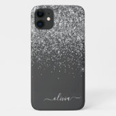 Zilver Grey Girly Glitter Sparkle Monogram Name Case-Mate iPhone Case (Achterkant)