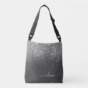 Zilver Grey Girly Glitter Sparkle Monogram Name Crossbody Tas