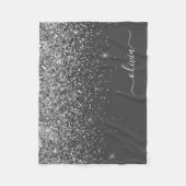 Zilver Grey Girly Glitter Sparkle Monogram Name Fleece Deken (Voorkant)